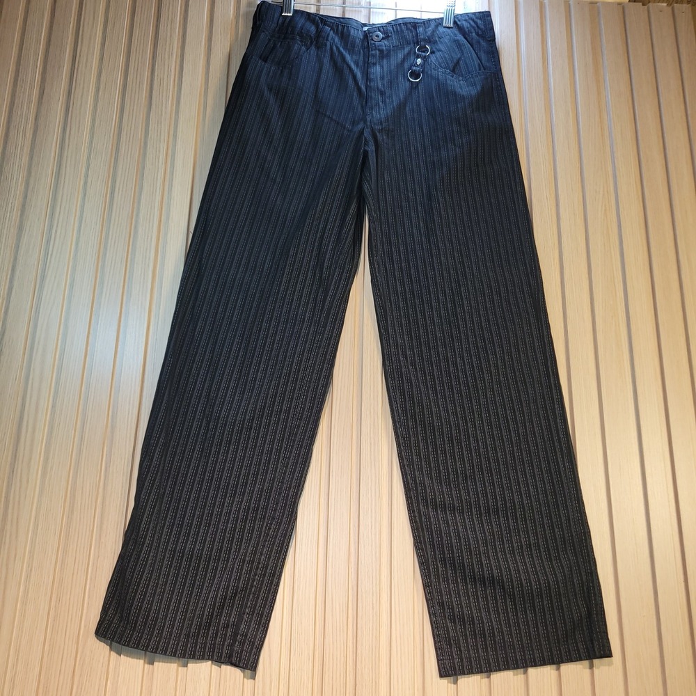 Utility Womens Pinstripe Wide Leg Pants Black Skull O-Ring Mall Goth Size 16